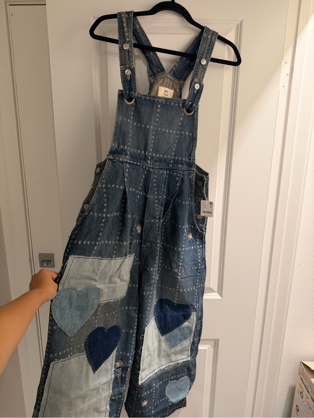 NWT Free People Denim Patchwork Heart Overalls - Blue size S and M - Picture 10 of 10